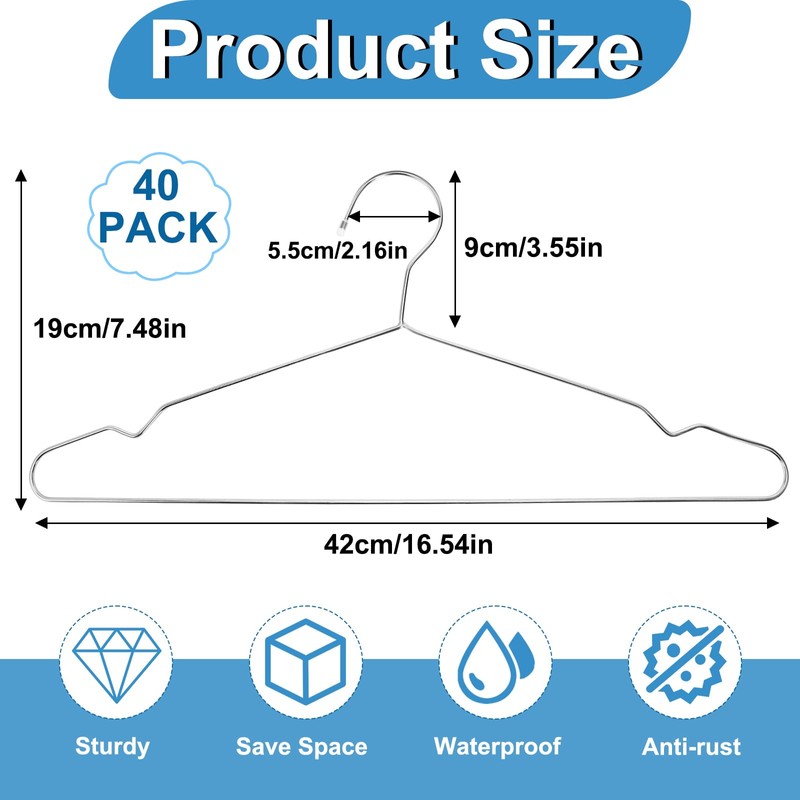 Wire Hangers,Heavy Duty Clothes Hanger,Silver Metal Hangers,Stainless Steel Coat Hanger