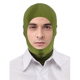 Seeksmile Unisex Lycra Spandex Full Cover Zentai Hood Mask (Adult Size, Olive Open-Face)