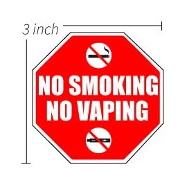 No Smoking Sign (Pack of 4) | No Vaping Sticker | Small (3 inch x 3 inch) Vinyl Decals for Car Vehicle Business or Office | Indoor Outdoor Stop Sign Design