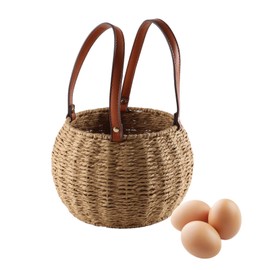 Farmhouse Egg Basket,Large Capacity Egg Collecting Basket,Round Wicker Basket with Handle,Egg Basket for Gathering and Carrying Fresh Eggs,Kitchen Storage Container Chicken Egg Holder Countertop