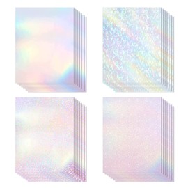 TECKWRAP Holographic Sticker Paper Clear Overlay Lamination Vinyl Patterns Laminate Sticker Film 8.26" x 11.69" A4 Size 28 sheets/Pack for DIY Crafting, Craft Cutters (Rainbow,Gem,Star, Dot)