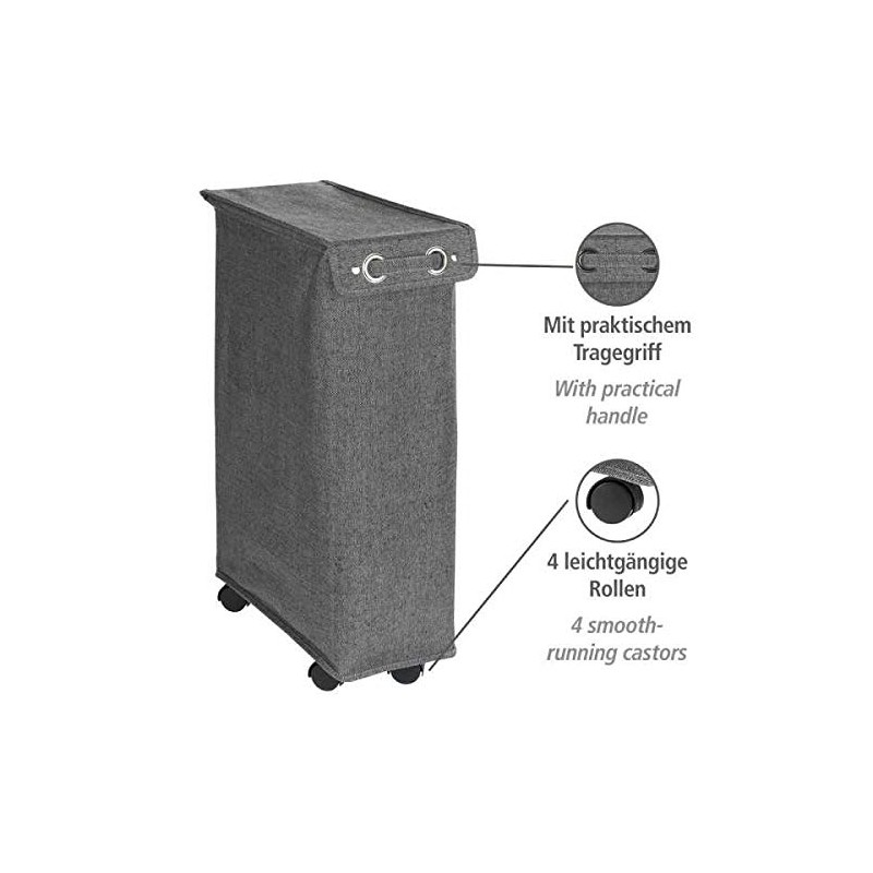 WENKO Slim Laundry Basket with Wheels, Thin Laundry Hamper, Rolling