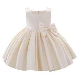 Flower Girls Bowknot Tutu Dress for Kids Baby Wedding Bridesmaid Birthday Party Pageant Formal Dresses Toddler Little Princess First Communion Baptism Christening Dance Gown Champagne 5-6 Years