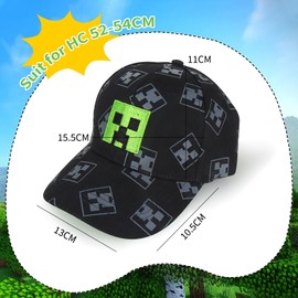 Cartoon Baseball Cap, Children's Snapback Cap, Boys Baseball Cap, Sun Hat, Miner Outdoor Sports Casual Baseball Cap, Pixelig Grid Sun Hat, black