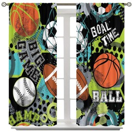 SHElifestyle Kids Sport Soccer Bedroom Window Curtains, Basketball Baseball Rugby Football Sports Theme Window Treatments for Teenager Teens Boys Girls Living Room Playroom W42xL45in(Decor)