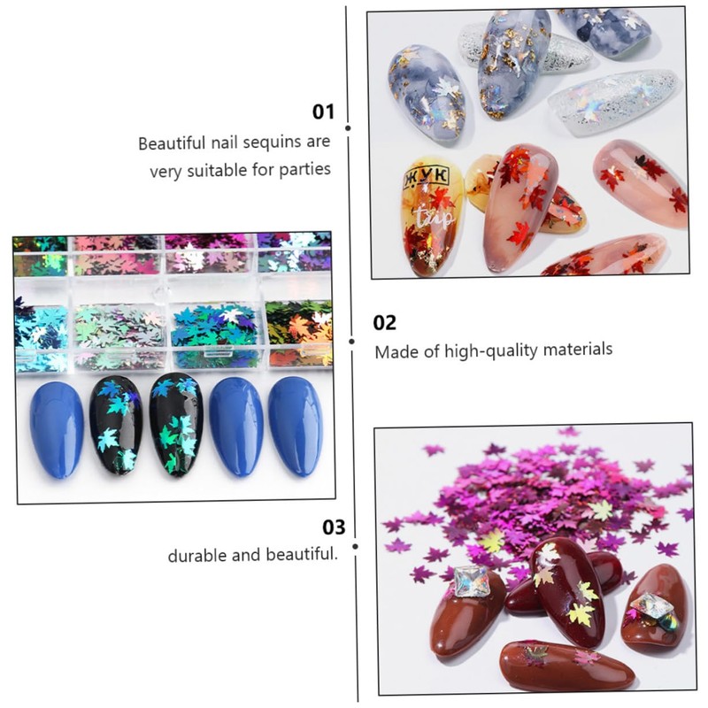 FOMIYES Nail Art Glitter Sequin Stickers Maple Leaf Design 2