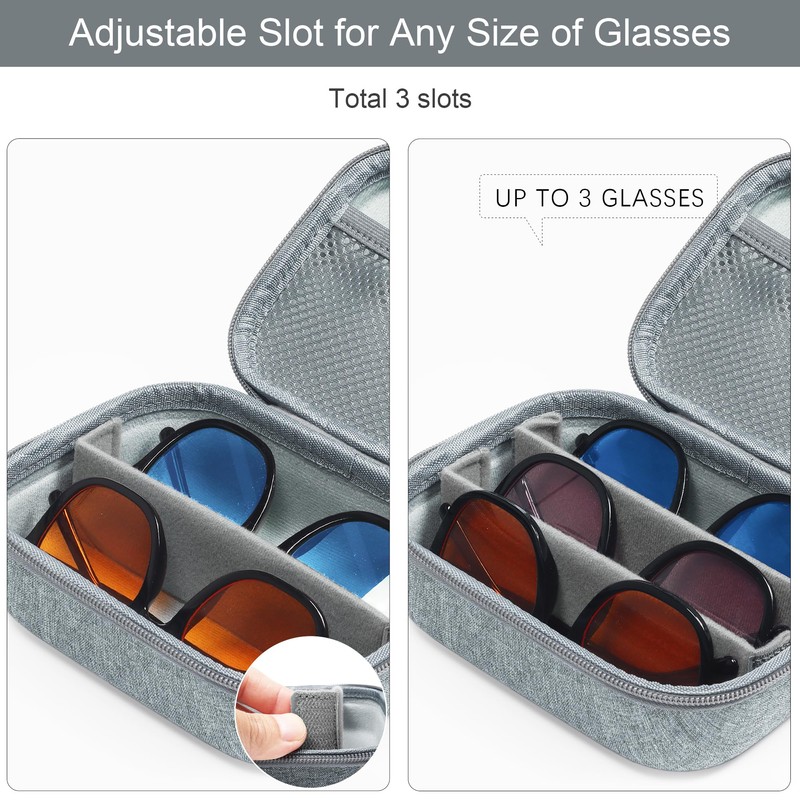 Bukere Travel Sunglasses Organizer Glasses Case, 3 Adjustable Slot for