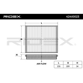 RIDEX Cabin Air Filter 424I0023 V50 (545) C30 (533) S40 II (544) 235 mm 209 mm 34 mm
