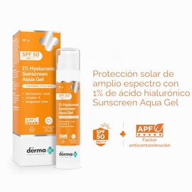 The Derma Co Protector solar hialurónico Aqua Gel 1% con SPF 50 y PA ++++ | Amplio espectro UVA/B y protección contra la luz azul | Ligero y de rápida absorción con vitamina E | 1.76 onzas/1.76 oz