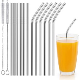 12 Piezas Popotes de Acero Inoxidable con 2 Cepillos, Popotes Reusables, Pajitas Reutilizables, Pajitas de Bebida, Pajita de Acero Inoxidable para Hogar, Fiestas y Viajes 6 Rectas + 6 Curvas