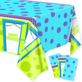 Lecinc 3 Pcs Monster Tablecloth, 108 x 51.2 Inch Plastic Monster Table Covers for Monster Birthday Party Decorations Supplies
