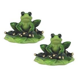 ICE ARMOR 2-PC Gift Set 3.75" W Frog on Lily Pad Statue Animal Figurine Statue Ornament Home Room Office Decor Ideas for Housewarming, Holidays and Birthdays