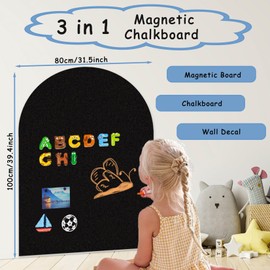 Umtiti 40" x 32" Magnetic Chalkboard Arch Contact Paper for Wall,Peel and Stick Self Adhesive Blackboard Wall Decal Roll with 6 Chalk for Home School, Black,80100BK,US