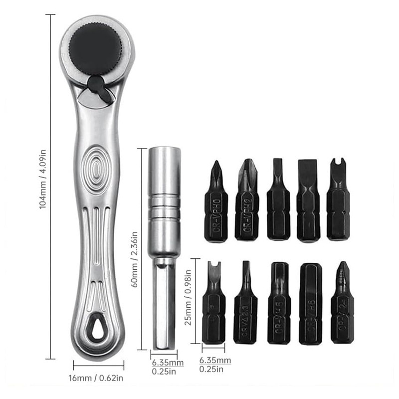 Omninmo 12pc 1/4 Mini Ratchet Wrench Pocket Screwdriver Set Mini
