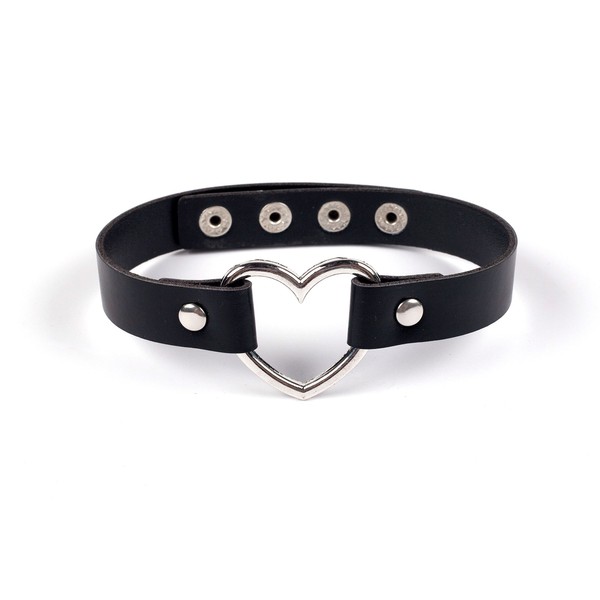 Necklaces - Black 90s Gothic Collar Metal Heart with Studs