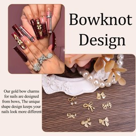 YAEISM 94PCS Gold Bows Charms Nails Alloy Bow Nail Charms 7 Styles Nail Art Bows 3D Bowknot Y2K Nail Art and DIY Crafts Decoration for Women and Girls