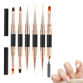 OUDQFCJ 6 Stück Nagel Art Acryl Pinsel Set, Doppelseitige Nailart Pinsel, Nagel Detail Malpinsel, Nageldesign für Lange Linien, Gel Nagellack, Zuhause Salon DIY Nagelkunst Nagelpinsel