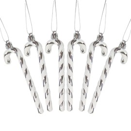 DERAYEE 6 PCS Christmas Glitter Candy Cane Plastic Candy Cane Christmas Tree Decorations for Xmas New Year Party Supplies (Sliver&White)