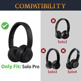 SOULWIT Replacement Ear Pads Cushions for Beats Solo Pro Wireless Noise Cancelling On-Ear Headphones, Earpads with Softer Protein Leather - Black