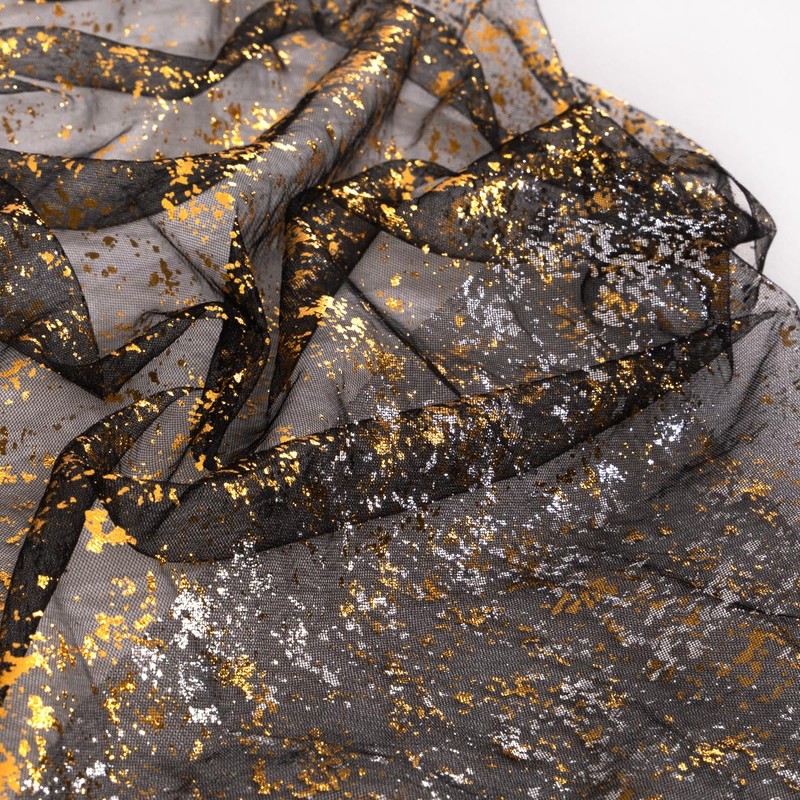 MLMC 6Pcs Black Gold Table Runner Sheer Gauze Glitter Metallic