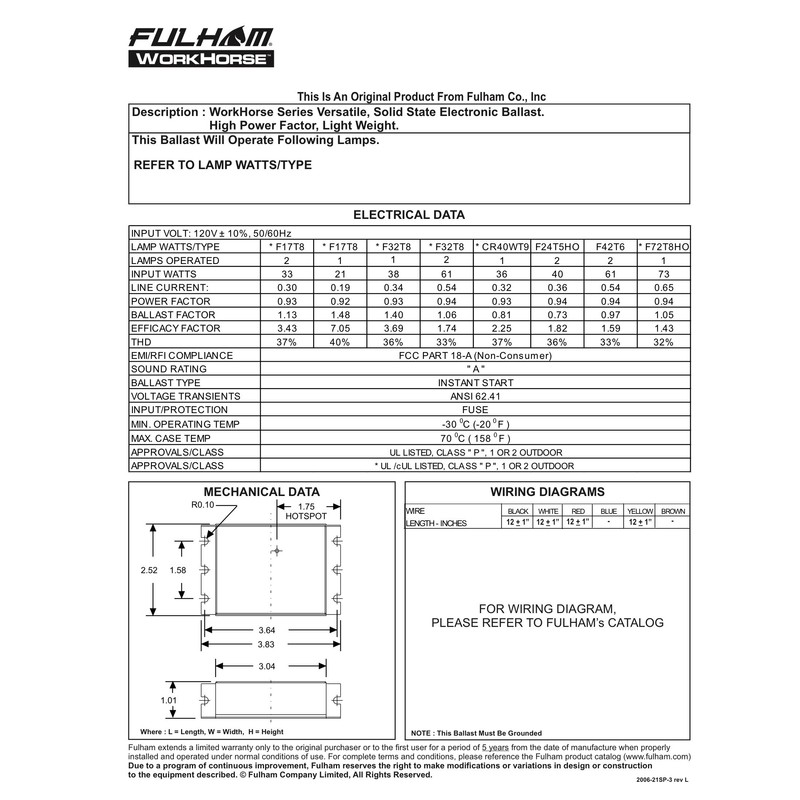 Fulham Lighting WH3-120-C Workhorse 3 Versatile Fluorescent Lamp Ballast, Silver