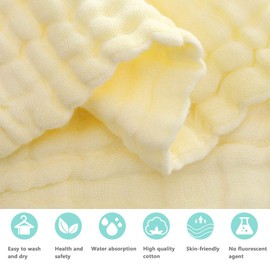 BWinka 2PCS Super Soft 6 Layers Muslin Cotton Newborn Baby/Kids Bath Towels White Also for Baby Blanket(105x105cm) (White+Yellow)