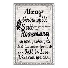 Always Throw Spilt Salt over Your Left Shoulder Metal Tin Plaque Farmhouse Garden Metal Tin Sign Lavender Theme Tin Sign Rustic Decor Poster Hanging Tin Signs 8x12 inches