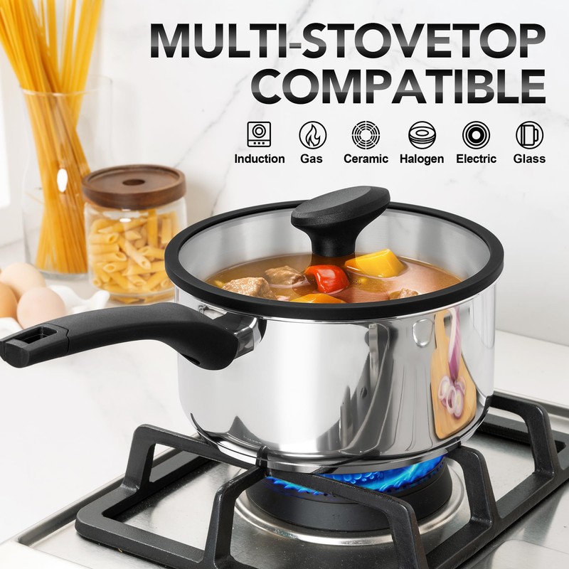 MICHELANGELO Stainless Steel Saucepan with Lid 1QT & 2QT &