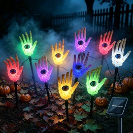 RueXig Halloween Solar Skeleton Hand Lights Outdoor, 10 LED Solar Powered Halloween Pathway Stake Lights, Waterproof Spooky Skeleton Hand Yard Decorations for Garden Lawn Walkway Party Decor