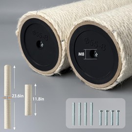 4 Pack Cat Scratching Post Replacement, 11.8 x 2.7 Inch Sisal Poles with M8 Screws, Refill Parts for Indoor Cat Towers and Furniture Repair