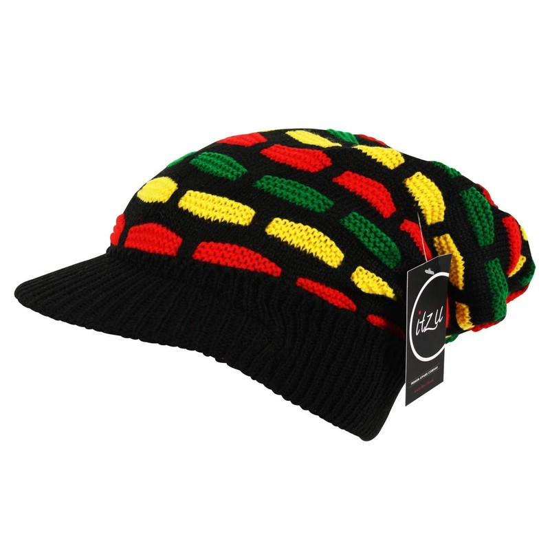 Itzu Rasta Oversized Knit Slouch Peak Beanie Cap Hat in