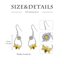 SELKAT Sterling Silver Bee Earrings Bee and Daisy Teardrop Dangle Earrings Animals Drop Earrings Jewelry for Birthday Christmas Gifts for Women