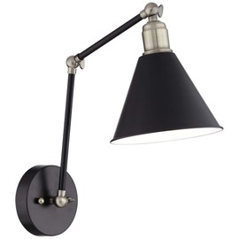 Wray Industrial Adjustable Swing Arm Wall Mounted Lamp Black Antique Brass Metal Hardwired Light Fixture for Bedroom Bedside House Reading Living Room Home Hallway Dining - 360 Lighting