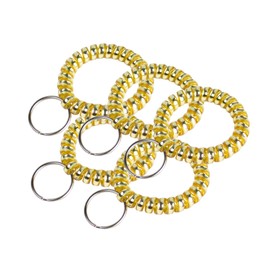 Lucky Line 2” Diameter Spiral Wrist Coil with Steel Key Ring, Flexible Wrist Band Key Chain Bracelet, Stretches to 12”, Gold, 5 Pack (4108105)