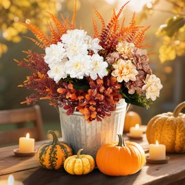 HSTEY Artificial Flowers Bouquet for Indoor Outdoor Fall Decor Fake Plants for Wedding Thanksgiving Christmas Home Garden Patio, UV Resistant (6pcs 5 Types)