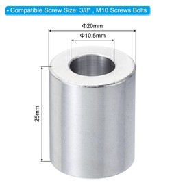 PATIKIL M10 Aluminum Spacers, 5 Pcs Metal Spacer Aluminum 10.5mm ID x 20mm OD x 25mm L Aluminum Spacer Screw Standoff Round for 3/8" M10 Screw Bolts
