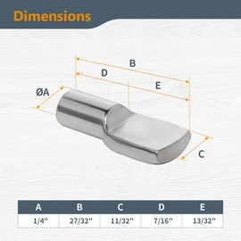 POWERTEC QP1106-P2V 1/4 Inch 200 pcs, Spoon Shaped Pins Support Shelves, Kitchen Cabinet, Bookshelf, Closet and Furniture, Nickel Plated Shelf Holders Pegs, 1/4", Silver, Count