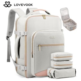 LOVEVOOK TikTokShopRestock  Colorblock Carry-On Travel Backpack with 3 Packing Cubes and Laptop Compartment - Personal Item, TSA-Friendly, Airline Approved Travel Bag for Hiking, Overnight, Weekend, Gift for Valentine's Day:_Grey-Brown_40L