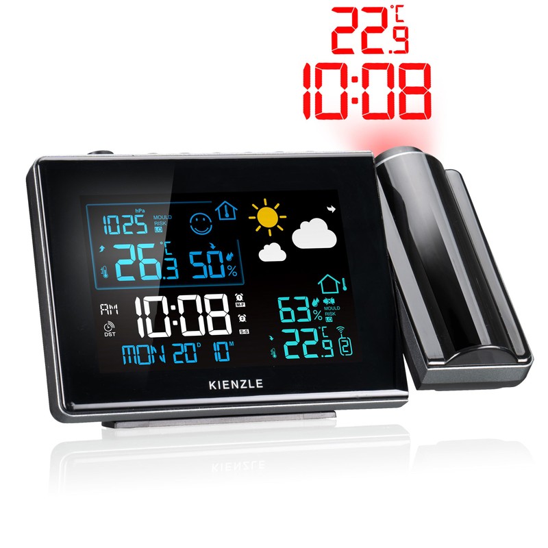 Kienzle Wireless Weather Station with Projection, Colour Display, Outdoor Sensor,
