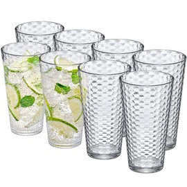 Amazing Abby - Snowflake - 24-Ounce Plastic Tumblers (Set of 8), Plastic Drinking Glasses, All-Clear Reusable Plastic Cups, Stackable, BPA-Free, Shatter-Proof, Dishwasher-Safe