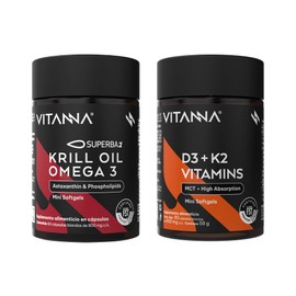 Krill Oil Superba 2 Más Vitamina D3 K2 | Apoyo al Bienestar General y Óseo | Fórmula de Alta Absorción con Fosfolípidos | Certificación Fst | Pack 2 P