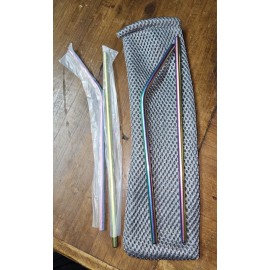 Unbranded Stainless steel straws (4) with mesh bag and cleaning brush.