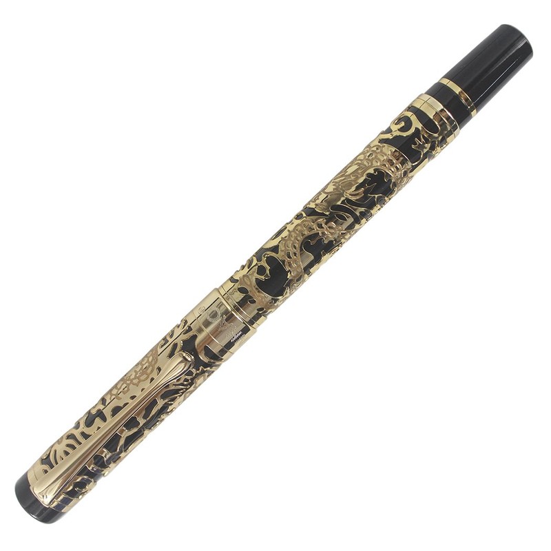 Abcsea Golden Chinese Dragon Embossed Rollerball Pen - Black
