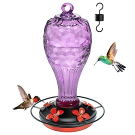 Jarkyfine Hummingbird Feeders for Outdoors Hanging, Hand Blown Glass Hummingbird Feeder with Ant Moat, Shiny Purple Scales Design, Garden Backyard Decor Gifts for Women Mom (Purple)