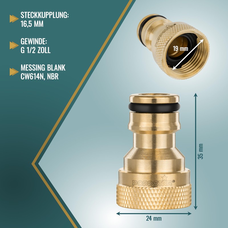 Poppstar 2 x tap connectors, 1/2 inch internal thread and