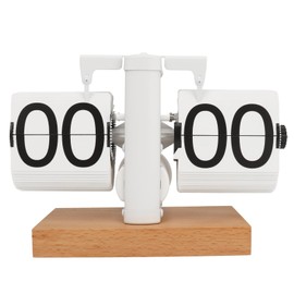 Flip Clock, Vintage Desk Clock with Time Adjustment Knob, Auto Flip Clock with Non Slip Wood Base, for Home Office Decor