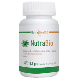 Nutrasien100 Nutrabio | Colágeno Marino Hidrolizado con Biotina y Ácido Hialurónico | Suplemento Vegano para Piel, Cabello y Uñas