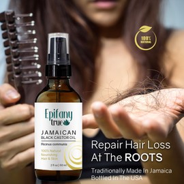 Epifany True Jamaican Black Castor Oil 2oz | Hair Growth Oil, Skin Conditioning, Thicker Eyebrows & Eyelashes, Healthy Scalp and Nails, 100% Natural