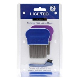 Licetec Head Lice and Eggs Remover Metal Nit Comb with Cleaning Brush Pack of 2
