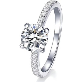 Jamitee Moissanite Solitaire Engagement Rings for Women, 925 Sterling Silver Women's Engagement Rings with 18K White Gold Plated Travel Fake Engagement Rings Wedding Promise Rings for Her 1CT Size 6